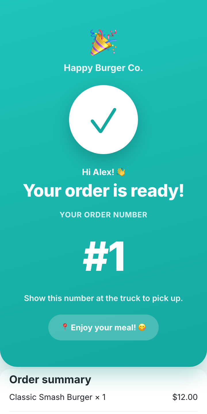 Order ready screen